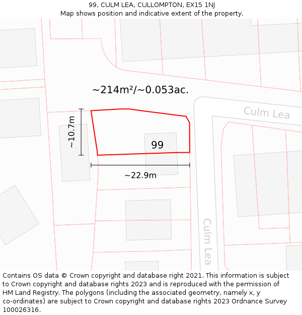 99, CULM LEA, CULLOMPTON, EX15 1NJ: Plot and title map