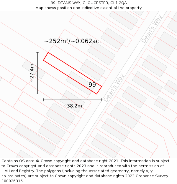 99, DEANS WAY, GLOUCESTER, GL1 2QA: Plot and title map
