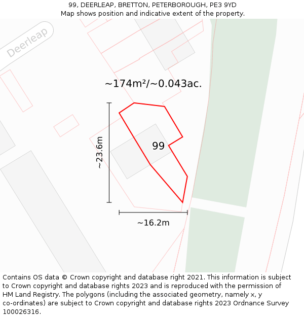 99, DEERLEAP, BRETTON, PETERBOROUGH, PE3 9YD: Plot and title map