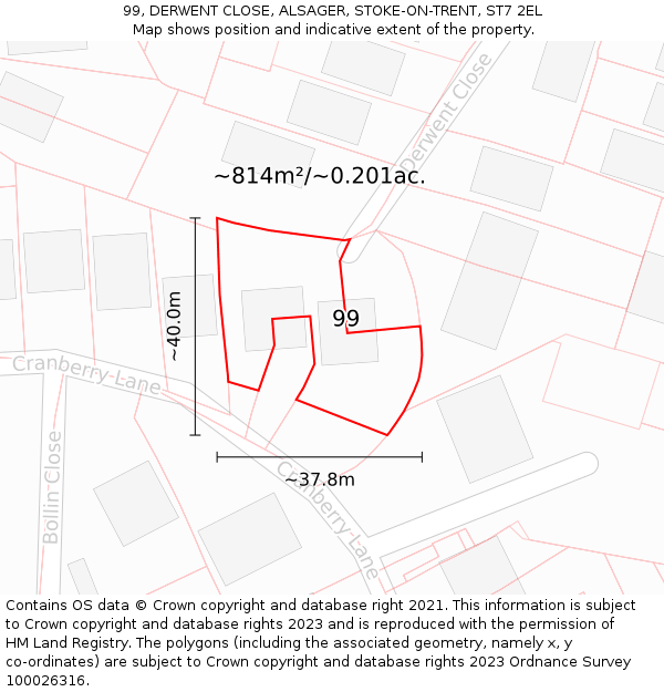 99, DERWENT CLOSE, ALSAGER, STOKE-ON-TRENT, ST7 2EL: Plot and title map