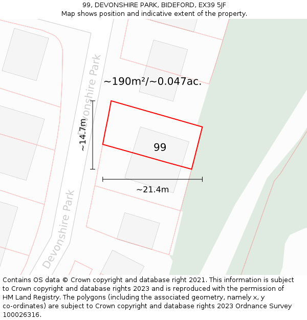 99, DEVONSHIRE PARK, BIDEFORD, EX39 5JF: Plot and title map