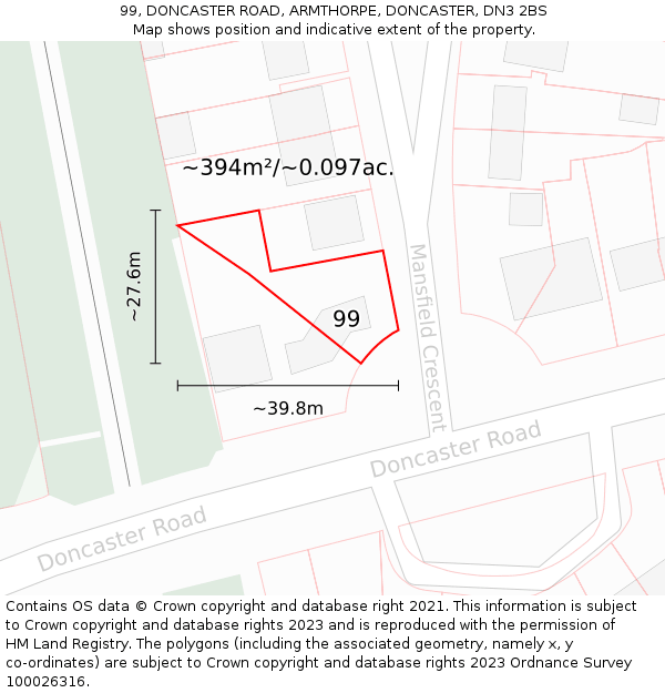 99, DONCASTER ROAD, ARMTHORPE, DONCASTER, DN3 2BS: Plot and title map