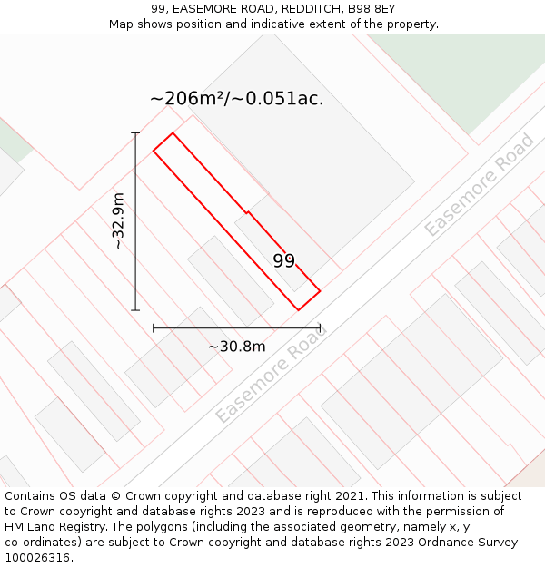 99, EASEMORE ROAD, REDDITCH, B98 8EY: Plot and title map