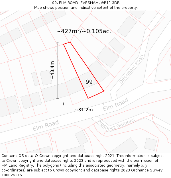 99, ELM ROAD, EVESHAM, WR11 3DR: Plot and title map
