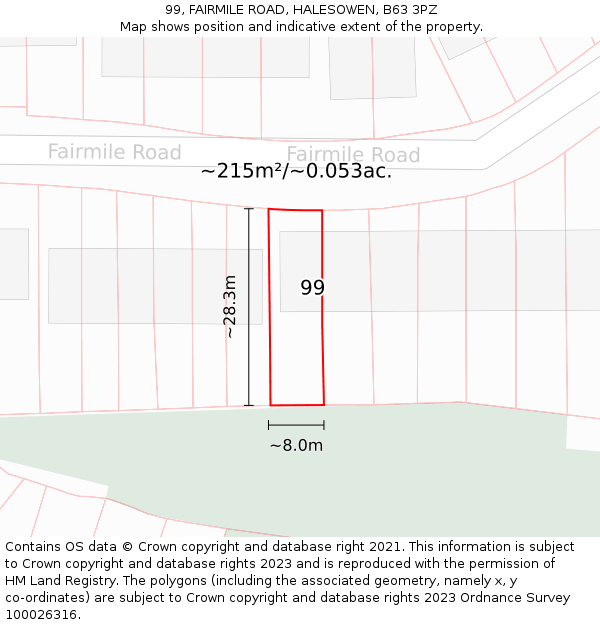 99, FAIRMILE ROAD, HALESOWEN, B63 3PZ: Plot and title map