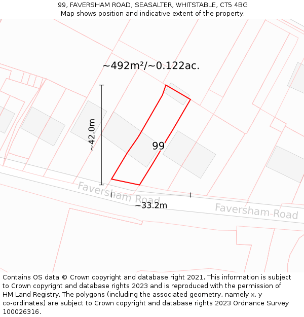 99, FAVERSHAM ROAD, SEASALTER, WHITSTABLE, CT5 4BG: Plot and title map