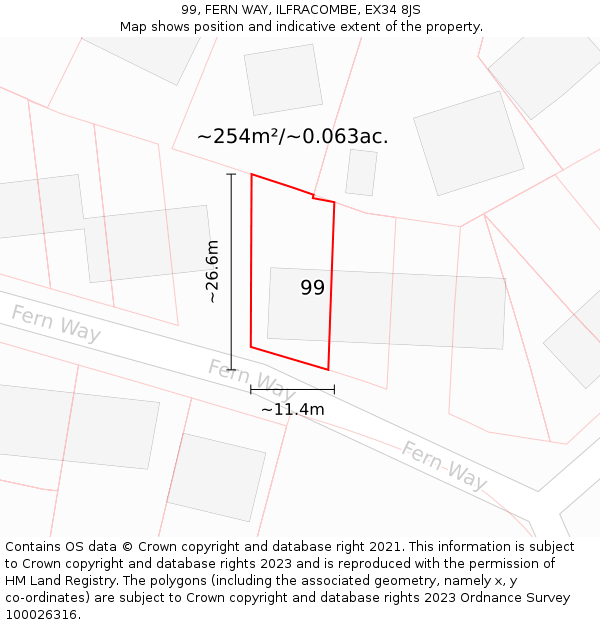 99, FERN WAY, ILFRACOMBE, EX34 8JS: Plot and title map