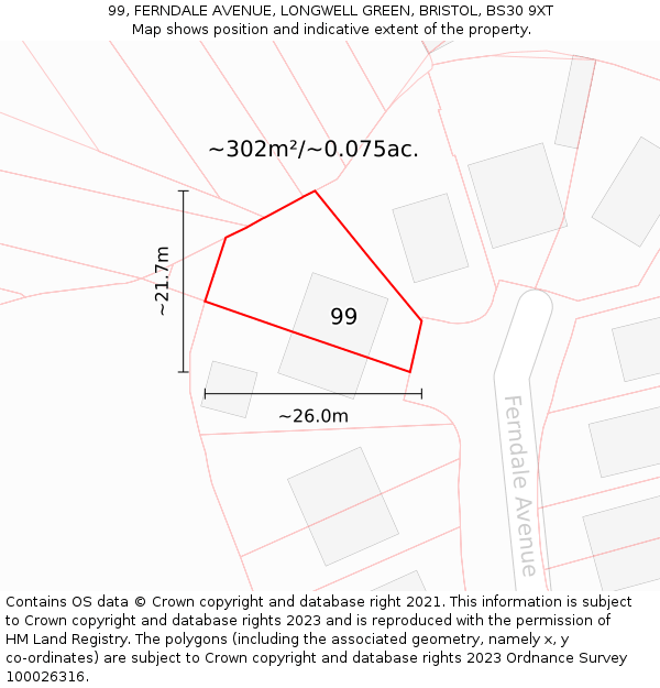 99, FERNDALE AVENUE, LONGWELL GREEN, BRISTOL, BS30 9XT: Plot and title map