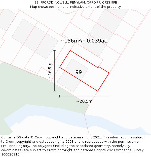 99, FFORDD NOWELL, PENYLAN, CARDIFF, CF23 9FB: Plot and title map