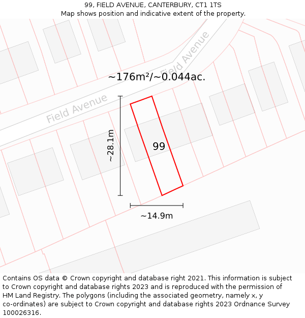 99, FIELD AVENUE, CANTERBURY, CT1 1TS: Plot and title map