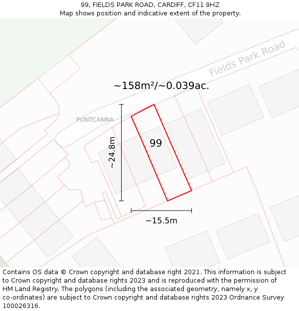 99, FIELDS PARK ROAD, CARDIFF, CF11 9HZ: Plot and title map