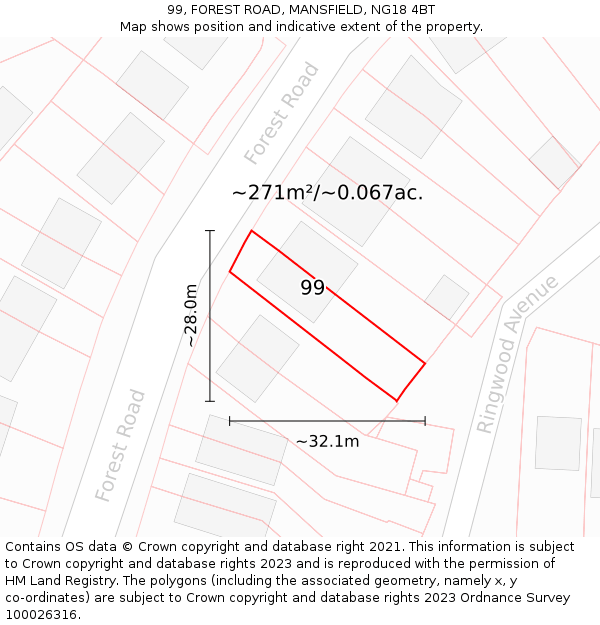 99, FOREST ROAD, MANSFIELD, NG18 4BT: Plot and title map