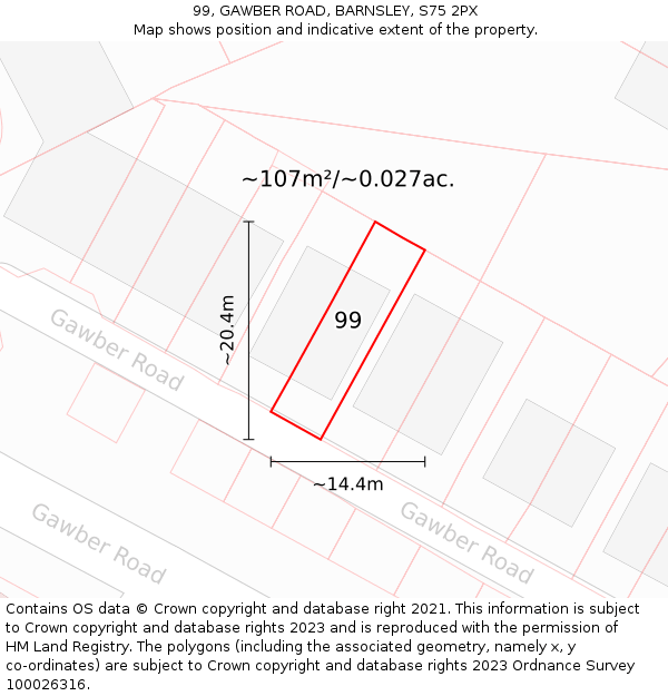 99, GAWBER ROAD, BARNSLEY, S75 2PX: Plot and title map
