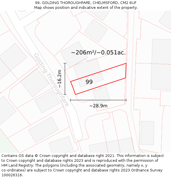 99, GOLDING THOROUGHFARE, CHELMSFORD, CM2 6UF: Plot and title map