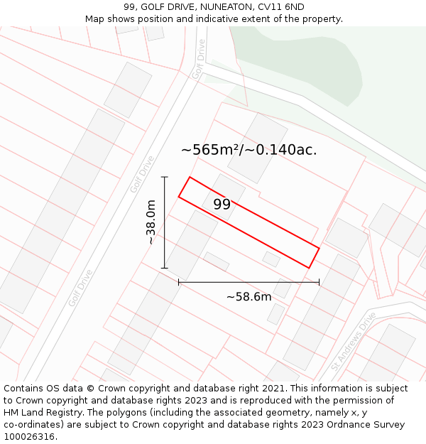 99, GOLF DRIVE, NUNEATON, CV11 6ND: Plot and title map