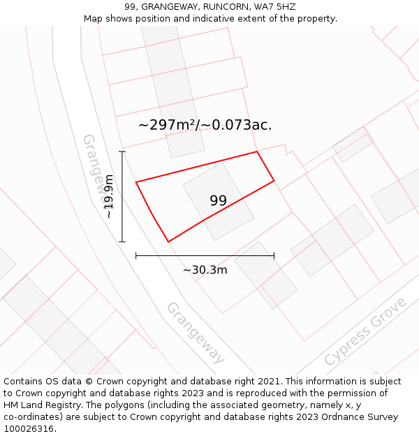 99, GRANGEWAY, RUNCORN, WA7 5HZ: Plot and title map