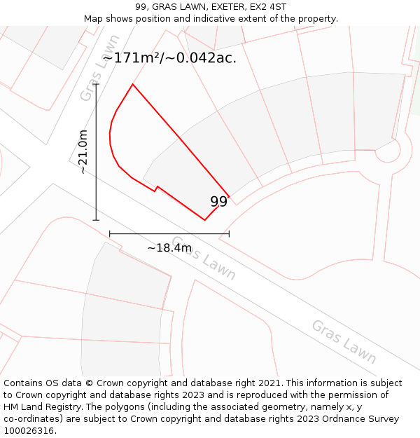 99, GRAS LAWN, EXETER, EX2 4ST: Plot and title map