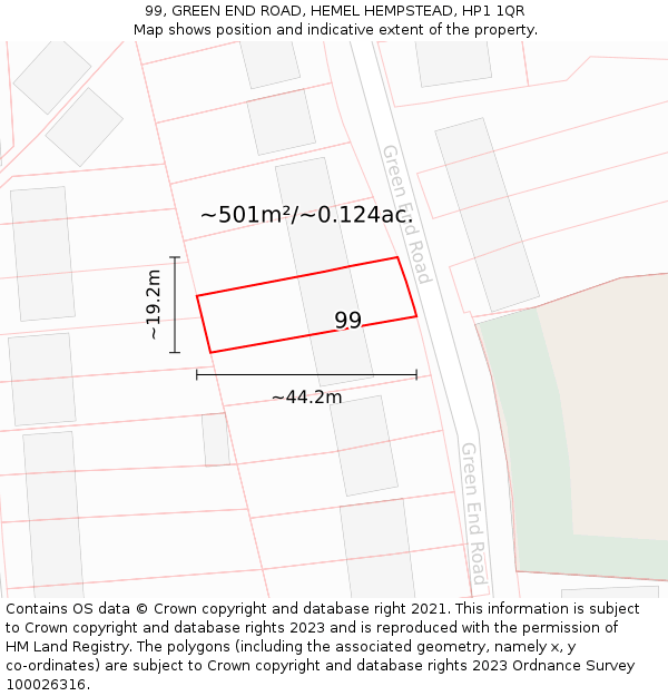 99, GREEN END ROAD, HEMEL HEMPSTEAD, HP1 1QR: Plot and title map