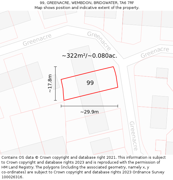 99, GREENACRE, WEMBDON, BRIDGWATER, TA6 7RF: Plot and title map