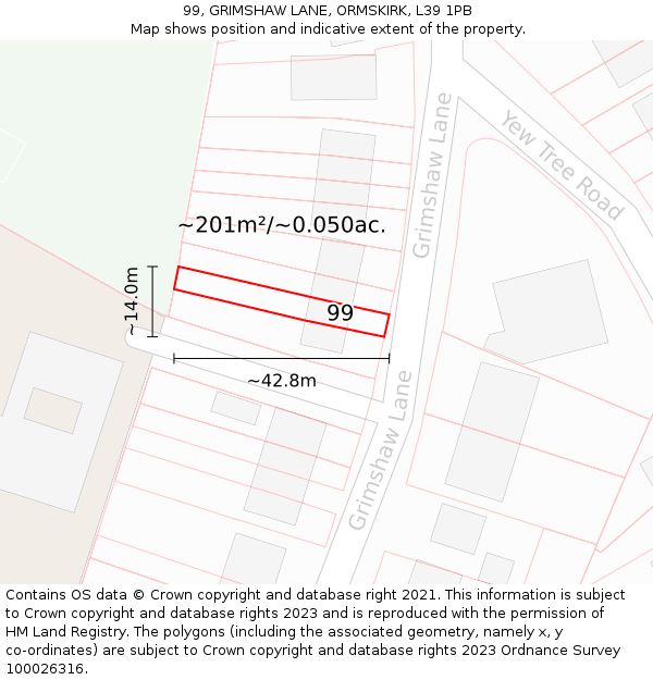 99, GRIMSHAW LANE, ORMSKIRK, L39 1PB: Plot and title map