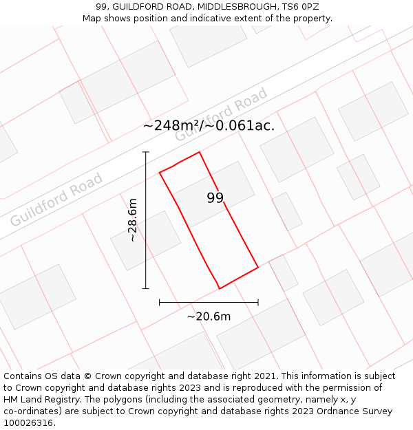 99, GUILDFORD ROAD, MIDDLESBROUGH, TS6 0PZ: Plot and title map