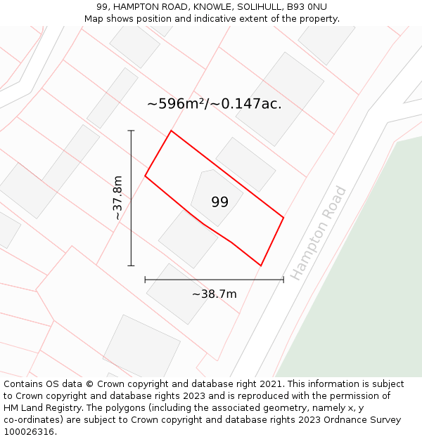 99, HAMPTON ROAD, KNOWLE, SOLIHULL, B93 0NU: Plot and title map