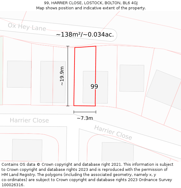 99, HARRIER CLOSE, LOSTOCK, BOLTON, BL6 4GJ: Plot and title map