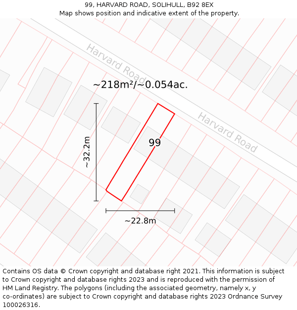 99, HARVARD ROAD, SOLIHULL, B92 8EX: Plot and title map