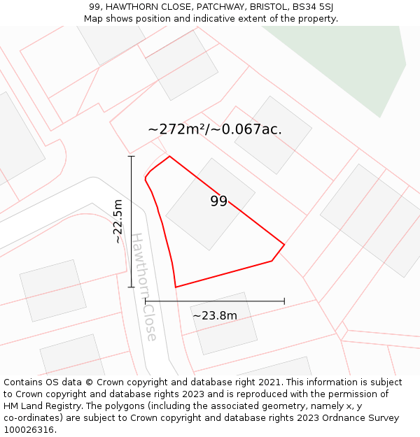 99, HAWTHORN CLOSE, PATCHWAY, BRISTOL, BS34 5SJ: Plot and title map