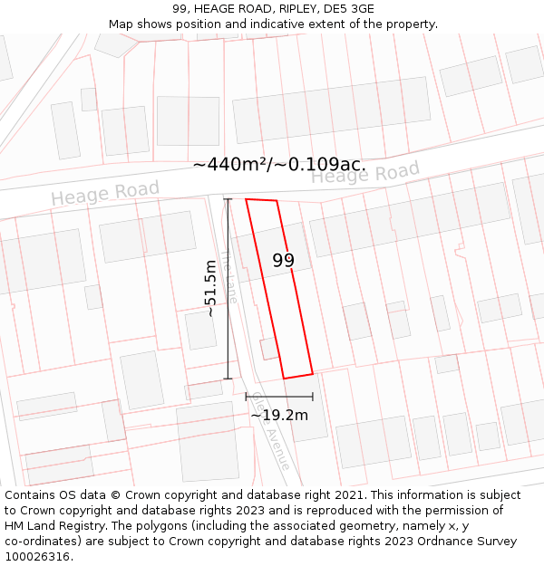 99, HEAGE ROAD, RIPLEY, DE5 3GE: Plot and title map