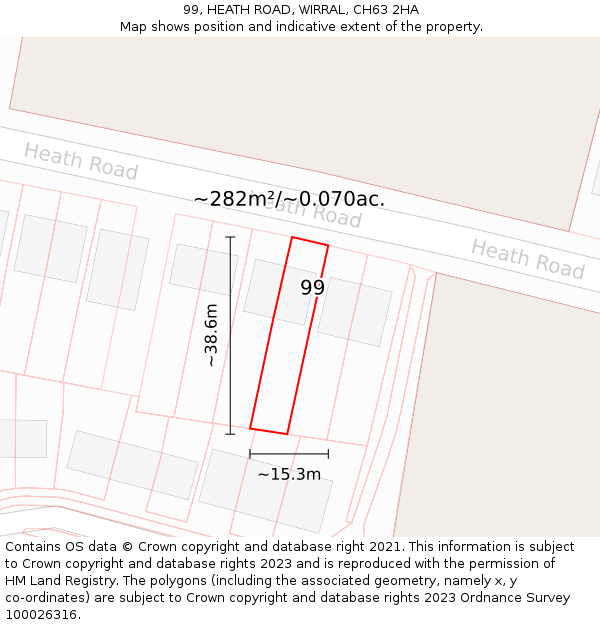 99, HEATH ROAD, WIRRAL, CH63 2HA: Plot and title map