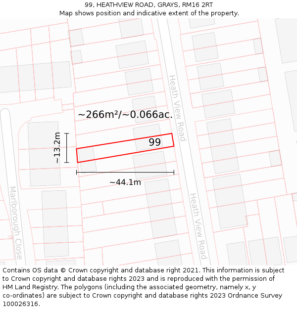 99, HEATHVIEW ROAD, GRAYS, RM16 2RT: Plot and title map