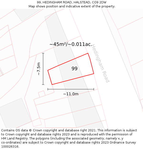 99, HEDINGHAM ROAD, HALSTEAD, CO9 2DW: Plot and title map