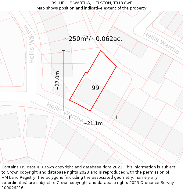 99, HELLIS WARTHA, HELSTON, TR13 8WF: Plot and title map