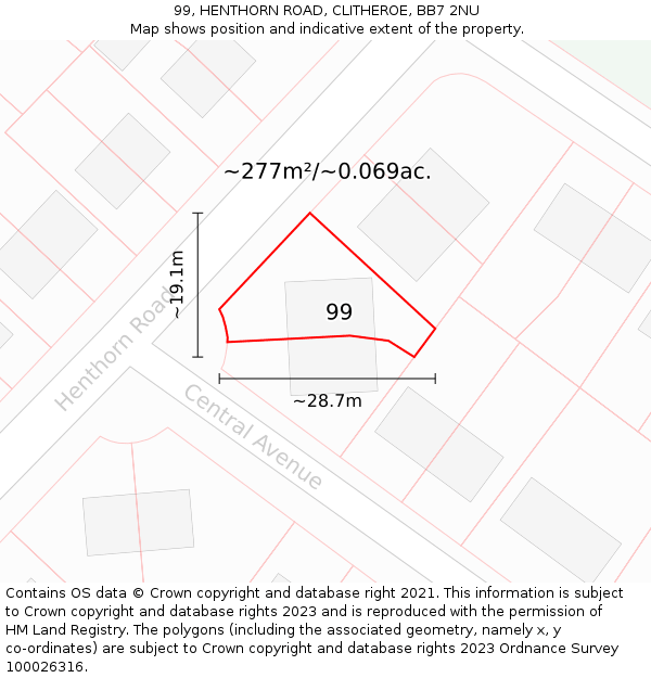 99, HENTHORN ROAD, CLITHEROE, BB7 2NU: Plot and title map