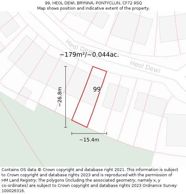 99, HEOL DEWI, BRYNNA, PONTYCLUN, CF72 9SQ: Plot and title map