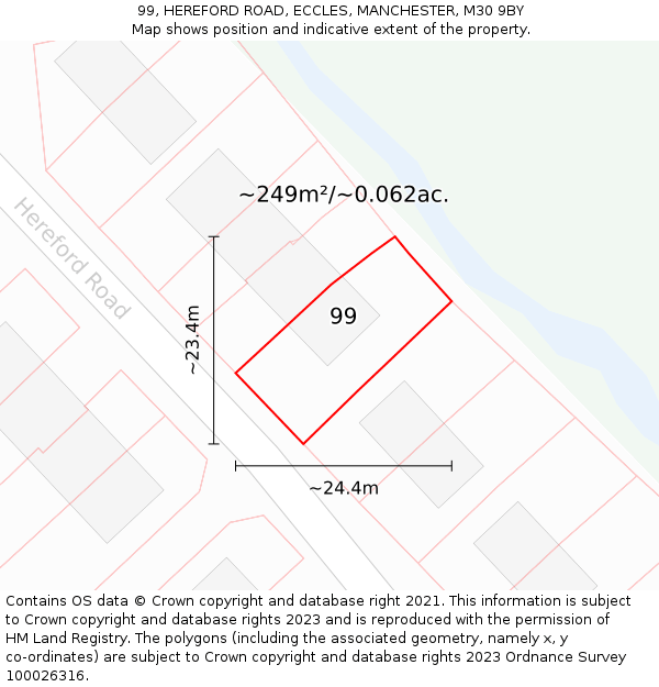 99, HEREFORD ROAD, ECCLES, MANCHESTER, M30 9BY: Plot and title map