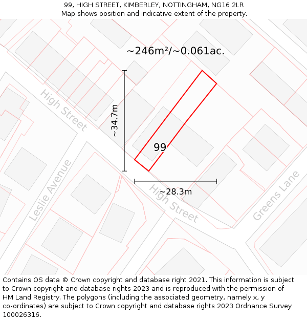 99, HIGH STREET, KIMBERLEY, NOTTINGHAM, NG16 2LR: Plot and title map