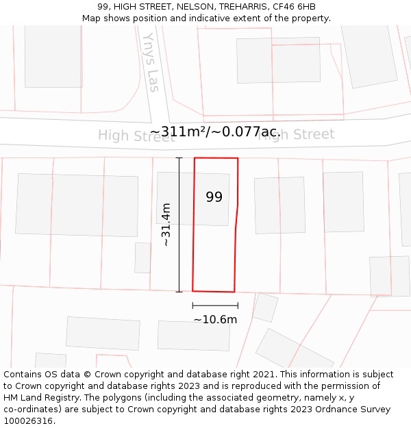 99, HIGH STREET, NELSON, TREHARRIS, CF46 6HB: Plot and title map