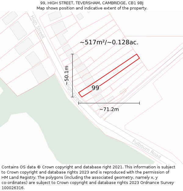 99, HIGH STREET, TEVERSHAM, CAMBRIDGE, CB1 9BJ: Plot and title map