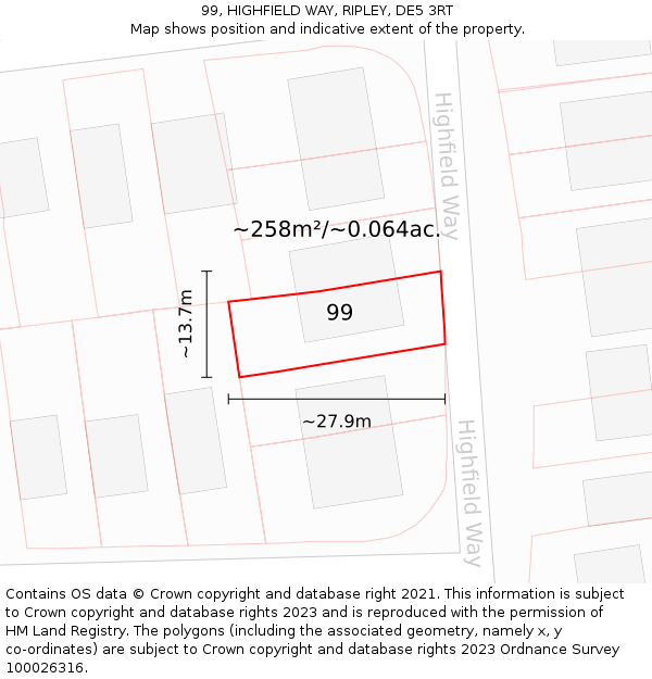 99, HIGHFIELD WAY, RIPLEY, DE5 3RT: Plot and title map