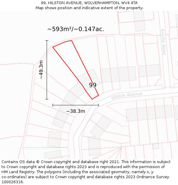 99, HILSTON AVENUE, WOLVERHAMPTON, WV4 4TA: Plot and title map