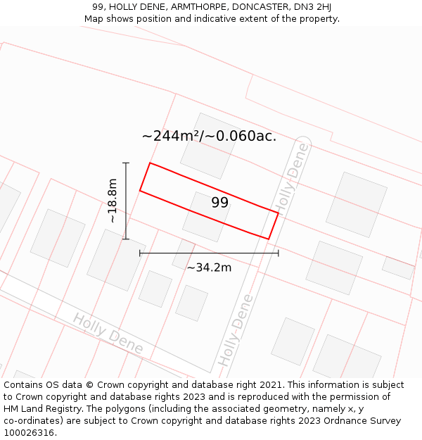 99, HOLLY DENE, ARMTHORPE, DONCASTER, DN3 2HJ: Plot and title map