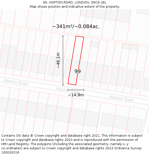 99, HOPTON ROAD, LONDON, SW16 2EL: Plot and title map