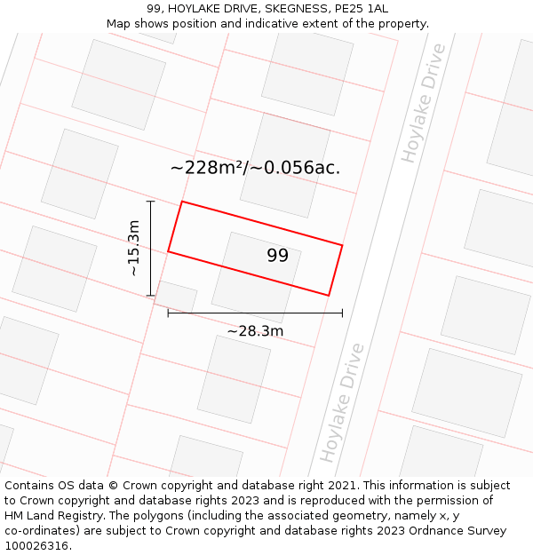 99, HOYLAKE DRIVE, SKEGNESS, PE25 1AL: Plot and title map