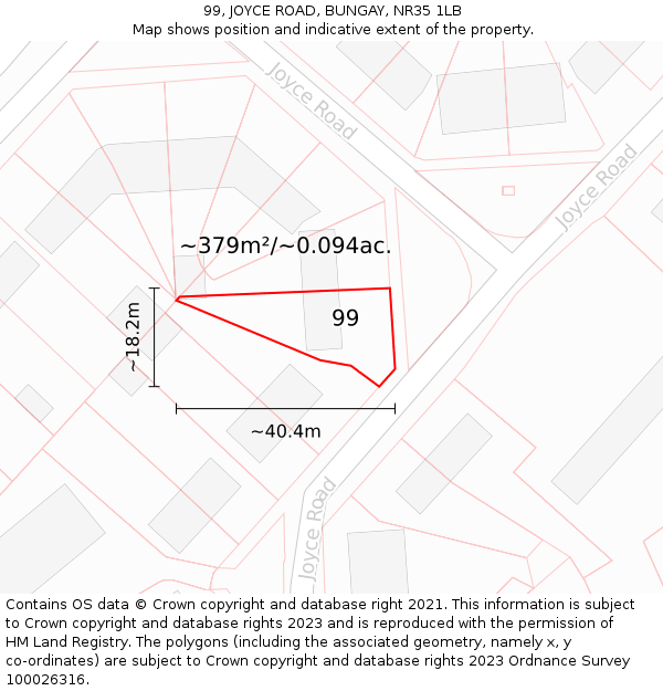 99, JOYCE ROAD, BUNGAY, NR35 1LB: Plot and title map