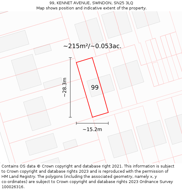99, KENNET AVENUE, SWINDON, SN25 3LQ: Plot and title map