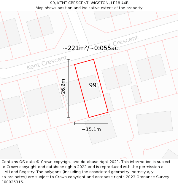 99, KENT CRESCENT, WIGSTON, LE18 4XR: Plot and title map