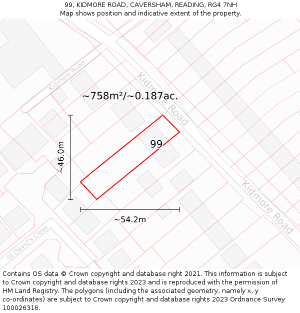 99, KIDMORE ROAD, CAVERSHAM, READING, RG4 7NH: Plot and title map