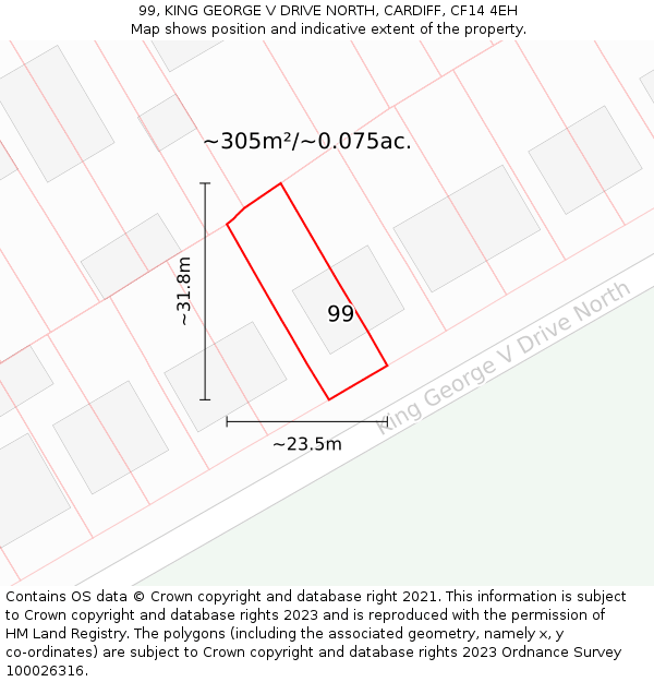 99, KING GEORGE V DRIVE NORTH, CARDIFF, CF14 4EH: Plot and title map